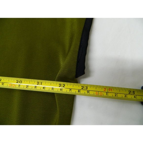 DKNY Womens Olive & Black Colorblock Satin Look Zip-Front Blouse Size L 100%Poly - Picture 9 of 11